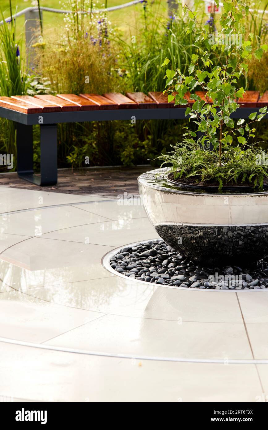 Patio planter and water feature Stock Photo