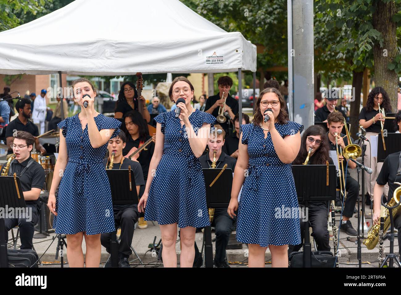 Toronto, Canada, The Toronto All Stars Big Band performs live in the Cabbage Town traditional festival. Stock Photo