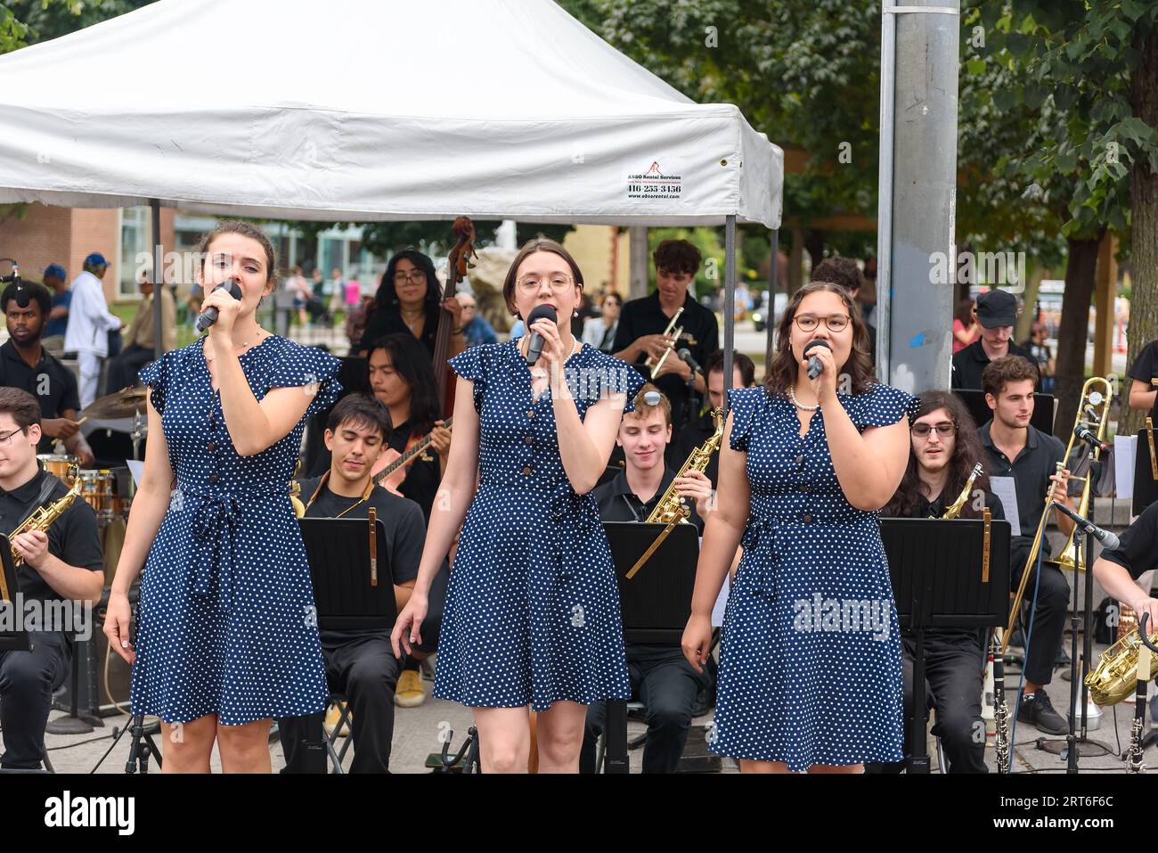 Toronto, Canada, The Toronto All Stars Big Band performs live in the Cabbage Town traditional festival. Stock Photo