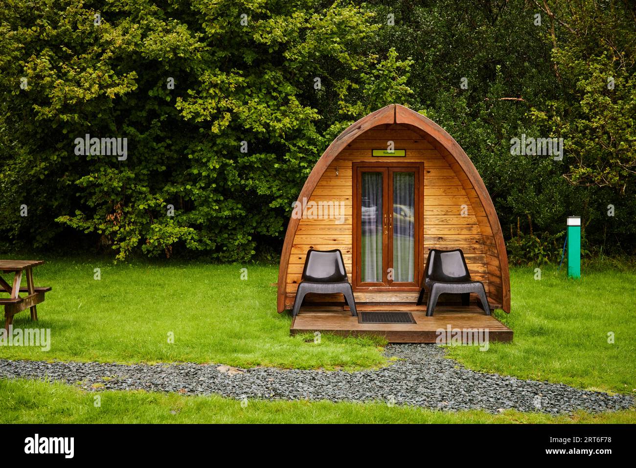 Pods in the grounds of  Lake District's YHA Borrowdale in Longthwaite, Keswick Stock Photo