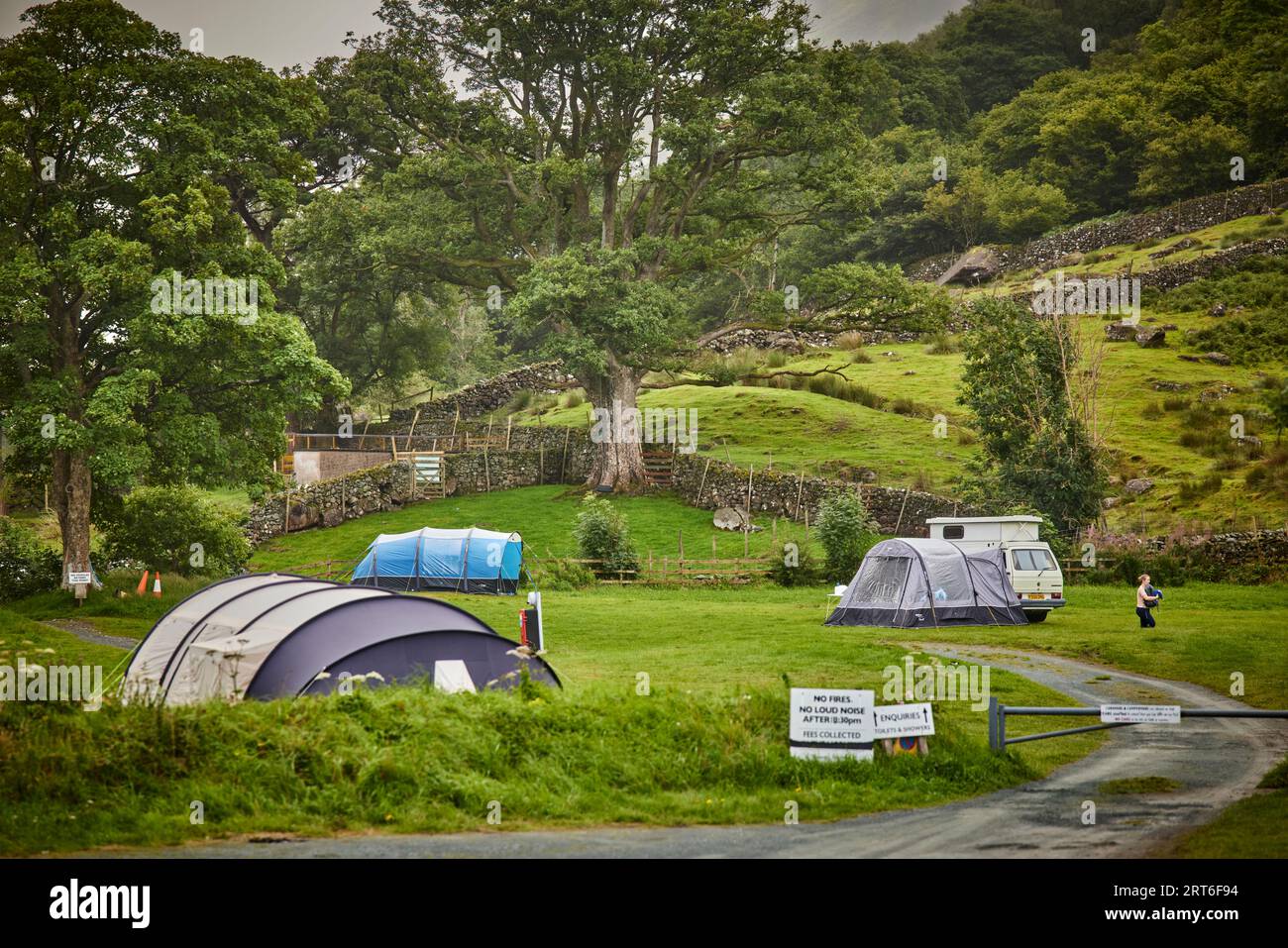 Camping in a filed at Borrowdale in Longthwaite, Keswick Lake District Stock Photo