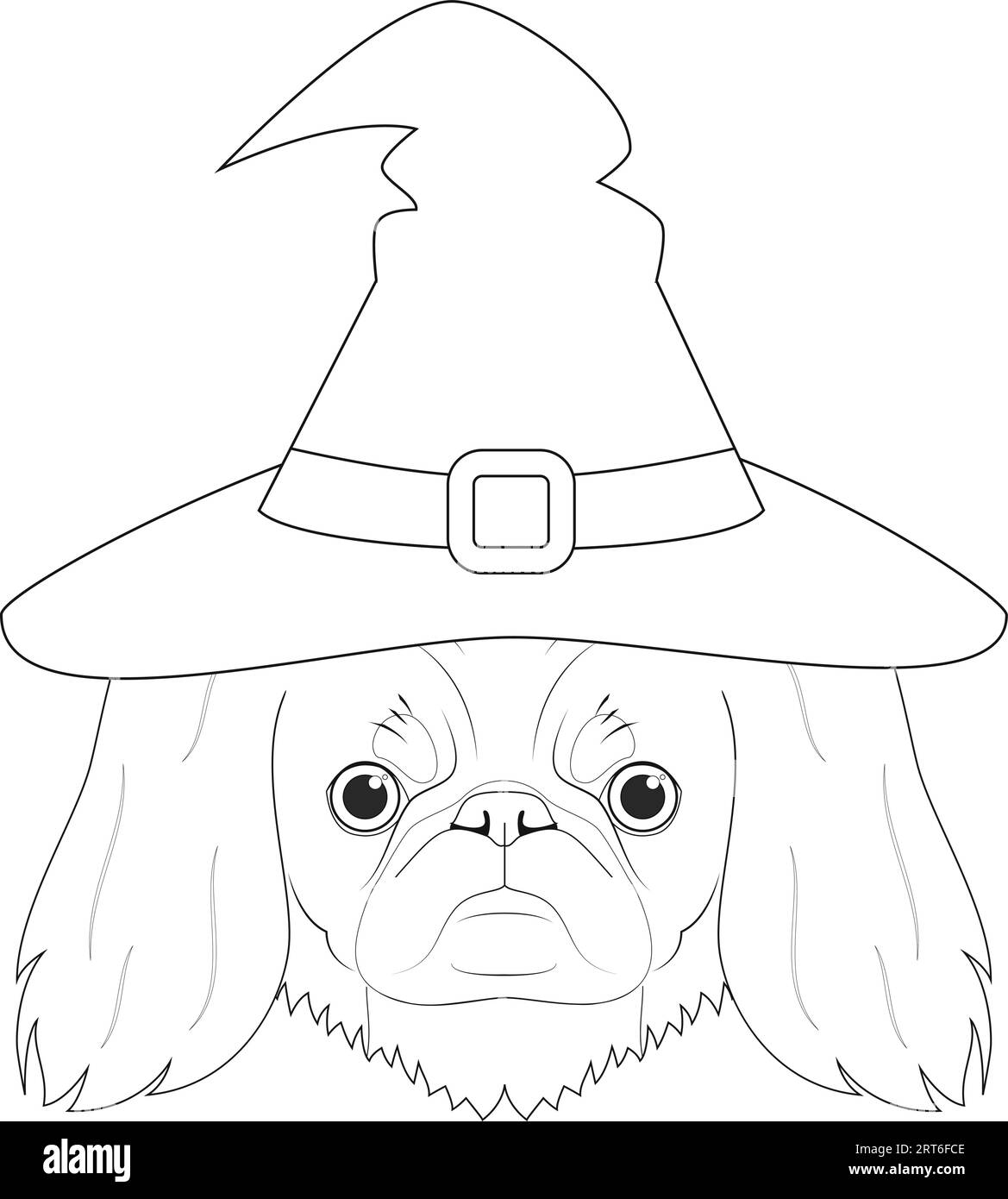 Halloween greeting card for coloring. Pekingese dog dressed as a witch ...