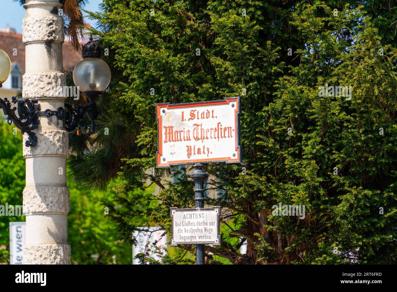 The signage of the Maria Theresien Platz in Vienna, Austria Stock Photo ...