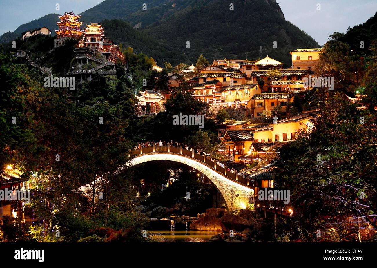 A view of the houses, mostly for tourist accommodation, in Wangxian Valley  in Shangrao in central Chinas Jiangxi province Sunday, Sept. 10, 2023.  (FeatureChina via AP Images Stock Photo - Alamy