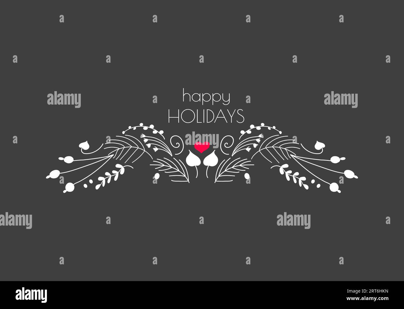 Christmas Chalkboard hand drawn illustration with twigs, leaves, hearts