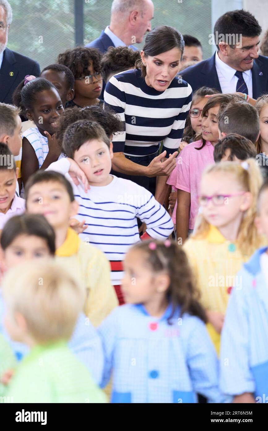 Sigueiro/Orosos, Spain. September 11, 2023, Sigueiro/Orosos, Galicia,  Spain: Queen Letizia of Spain attends the Opening of the School Year  2023/2024 at CEIP do Camino Ingles on September 11, 2023 in  Sigueiro/Orosos, Spain (