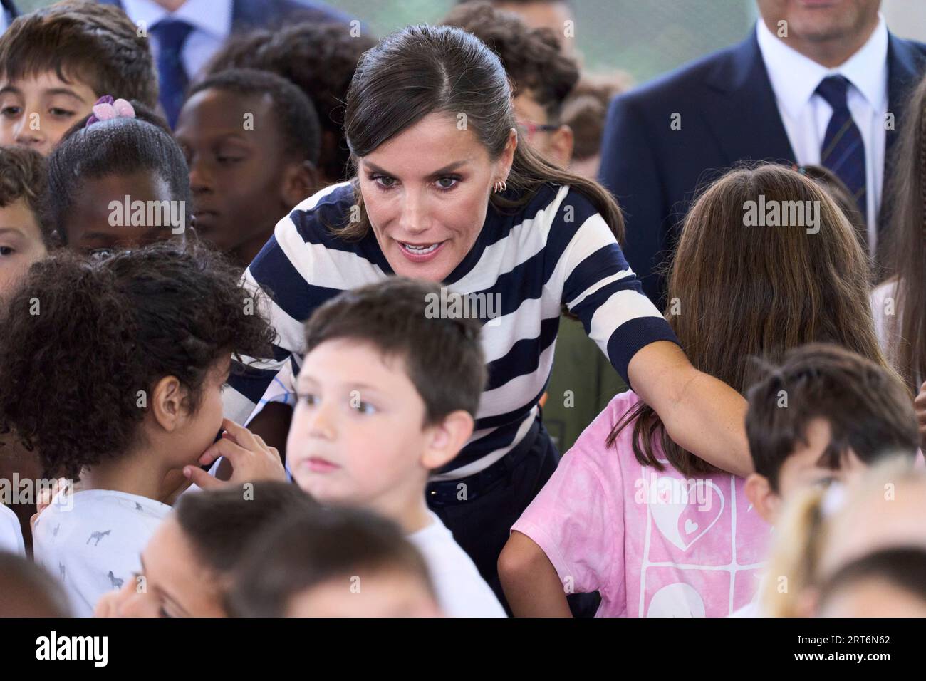 Sigueiro/Orosos, Spain. September 11, 2023, Sigueiro/Orosos, Galicia,  Spain: Queen Letizia of Spain attends the Opening of the School Year  2023/2024 at CEIP do Camino Ingles on September 11, 2023 in  Sigueiro/Orosos, Spain (