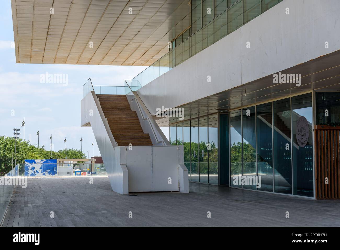 Valencia, Spain - July 30, 2023: Veles e Vents pavilion in the port of Valencia. America Cup Building designed by famous english architect David Chipp Stock Photo