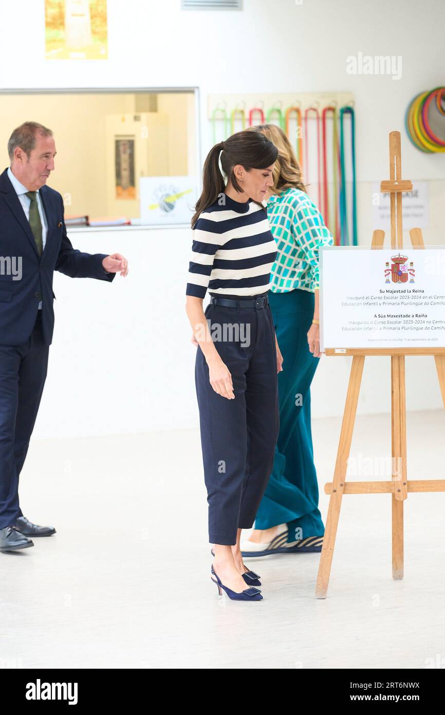 Queen Letizia of Spain attends the Opening of the School Year 2023/2024 at  CEIP do Camino Ingles on September 11, 2023 in Sigueiro/Orosos, Spain Stock  Photo - Alamy