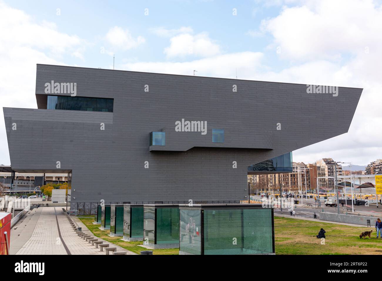 Barcelona, Spain - FEB 13, 2022: The Museu del Disseny de Barcelona, Barcelona Design Museum is a center for Institute of Culture, Placa de les Glorie Stock Photo