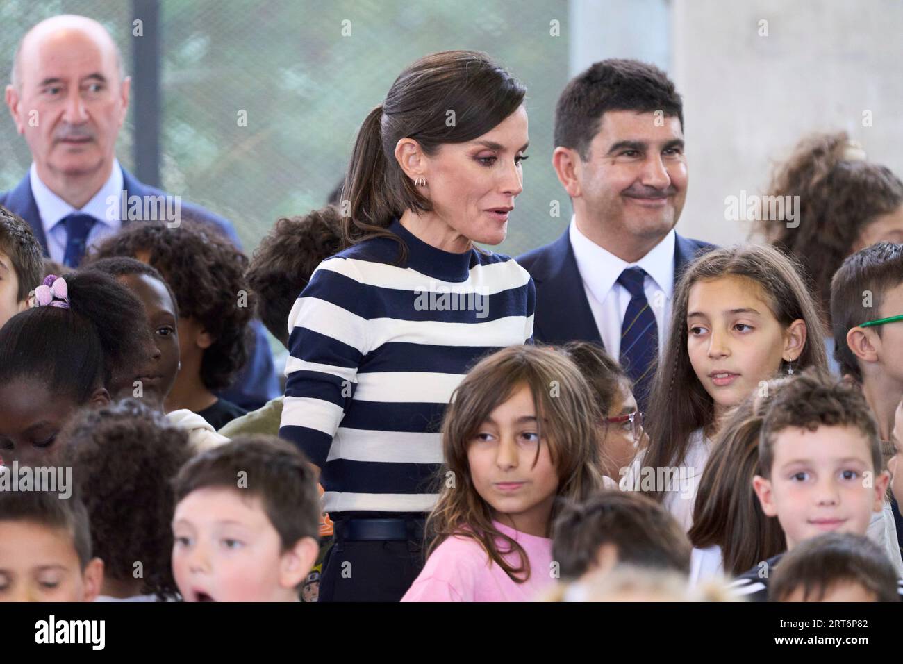 Sigueiro/Orosos, Spain. September 11, 2023, Sigueiro/Orosos, Galicia,  Spain: Queen Letizia of Spain attends the Opening of the School Year  2023/2024 at CEIP do Camino Ingles on September 11, 2023 in  Sigueiro/Orosos, Spain (