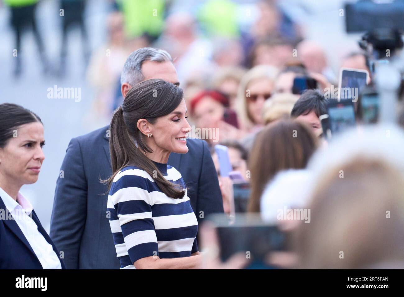 Sigueiro/Orosos, Spain. September 11, 2023, Sigueiro/Orosos, Galicia,  Spain: Queen Letizia of Spain attends the Opening of the School Year  2023/2024 at CEIP do Camino Ingles on September 11, 2023 in  Sigueiro/Orosos, Spain (