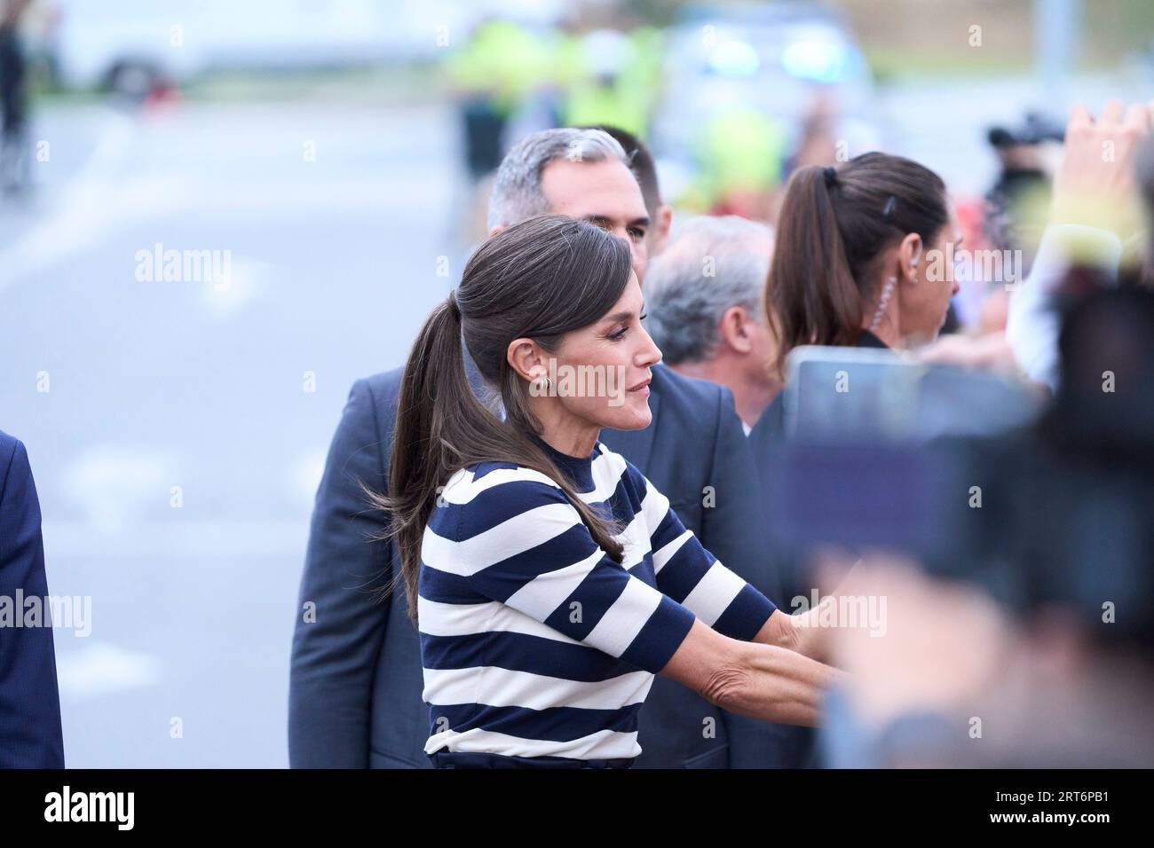 Sigueiro/Orosos, Spain. September 11, 2023, Sigueiro/Orosos, Galicia,  Spain: Queen Letizia of Spain attends the Opening of the School Year  2023/2024 at CEIP do Camino Ingles on September 11, 2023 in  Sigueiro/Orosos, Spain (