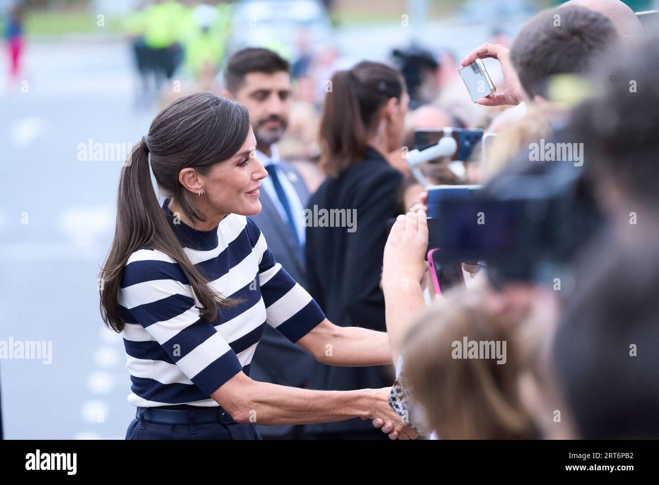 Sigueiro/Orosos, Spain. September 11, 2023, Sigueiro/Orosos, Galicia,  Spain: Queen Letizia of Spain attends the Opening of the School Year  2023/2024 at CEIP do Camino Ingles on September 11, 2023 in  Sigueiro/Orosos, Spain (