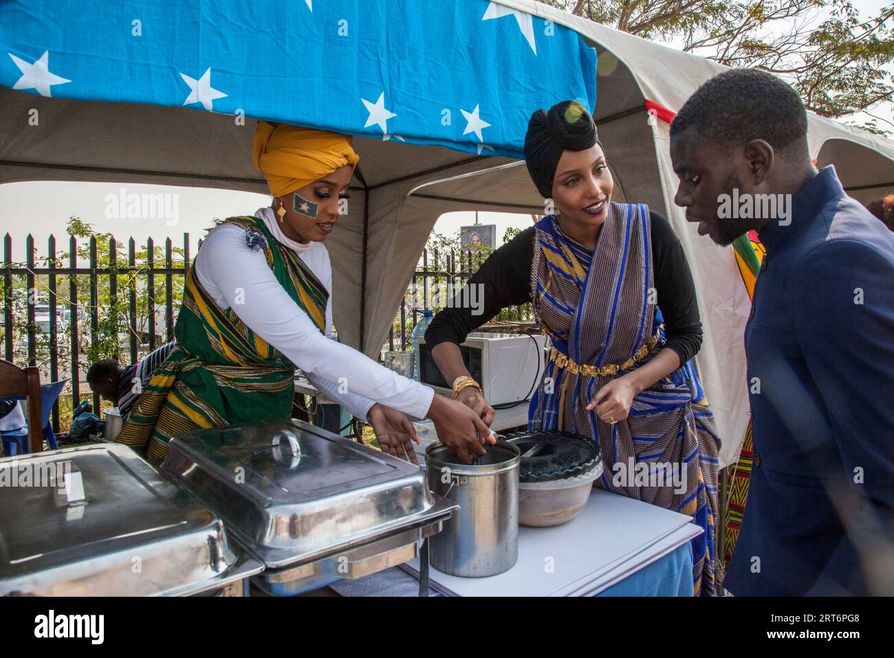 Lusaka, Zambia. 8th Sep, 2023. A man visits a booth selling Somali food