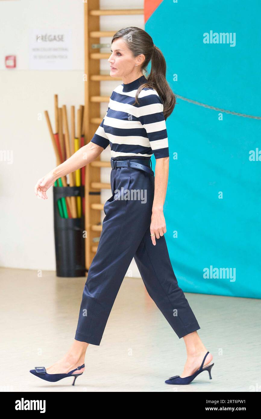 Queen Letizia of Spain attends the Opening of the School Year 2023/2024 at  CEIP do Camino Ingles on September 11, 2023 in Sigueiro/Orosos, Spain Stock  Photo - Alamy