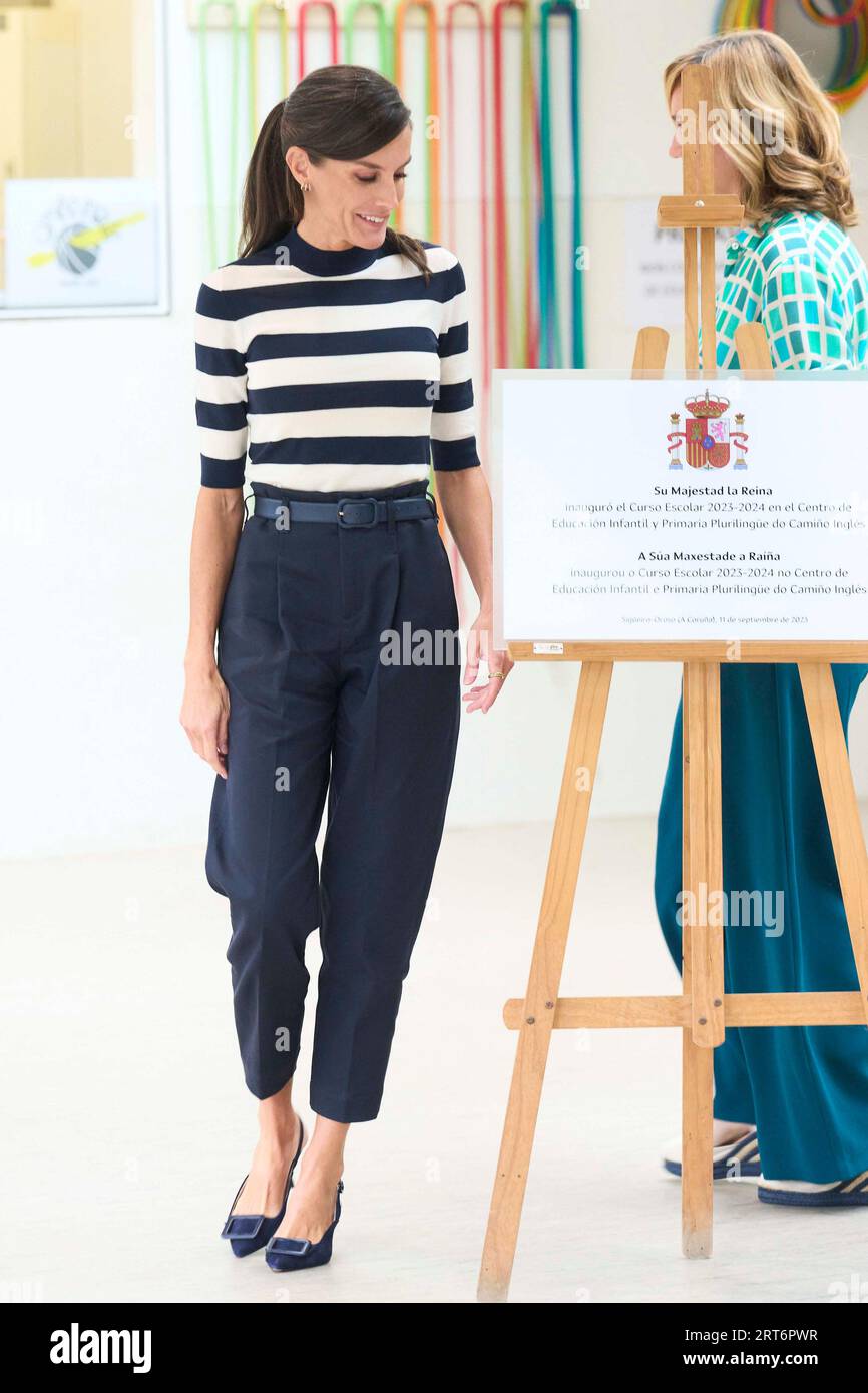 Queen Letizia of Spain attends the Opening of the School Year 2023/2024 at  CEIP do Camino Ingles on September 11, 2023 in Sigueiro/Orosos, Spain  Credit: agefotostock /Alamy Live News Stock Photo - Alamy