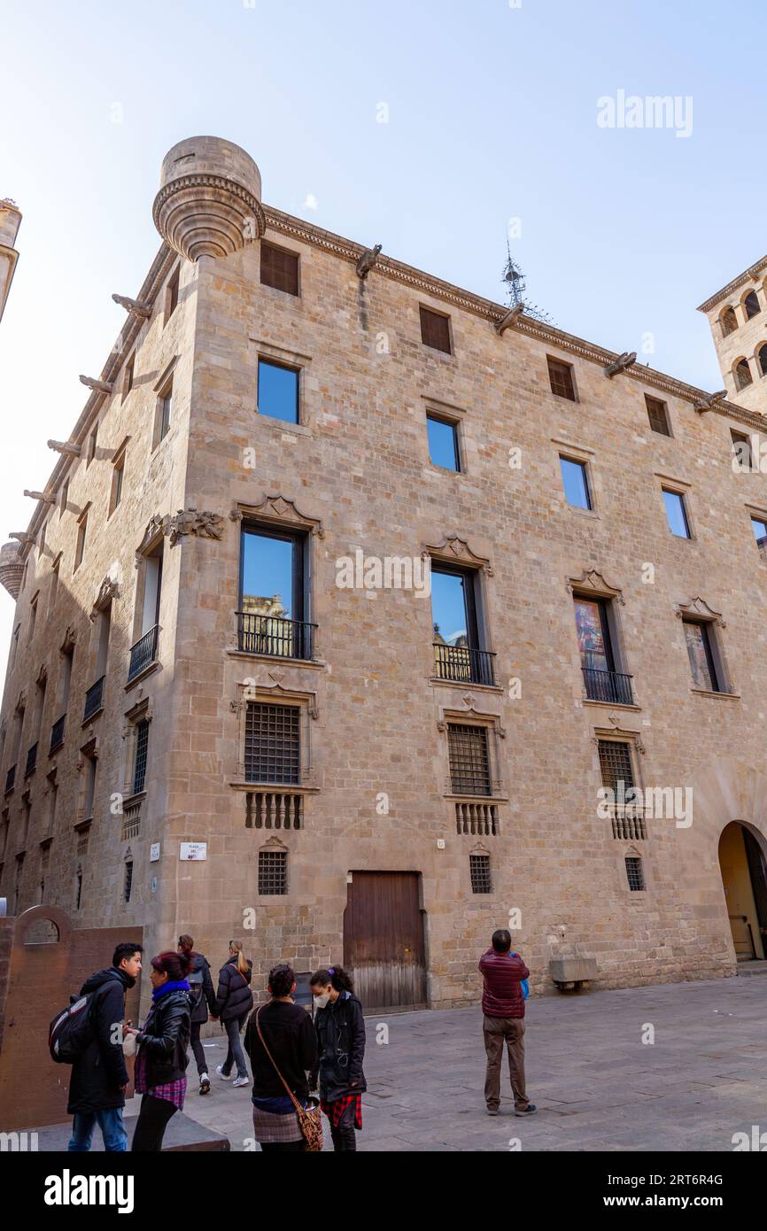 Barcelona, Spain - FEB 13, 2022: Courtyard of the Barcelona History Museum, that conserves, researches, communicates and exhibits the historical herit Stock Photo