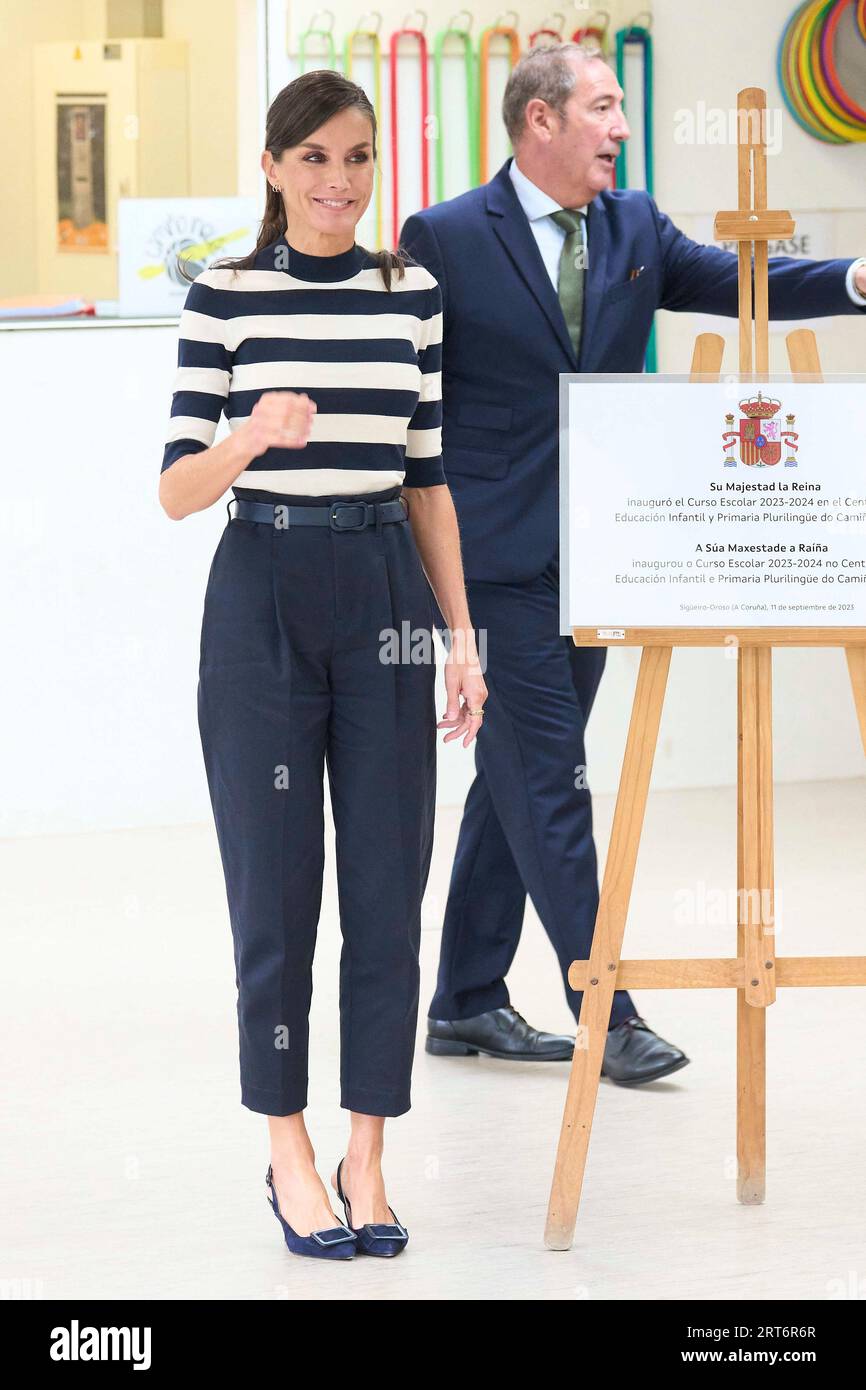 Queen Letizia of Spain attends the Opening of the School Year 2023/2024 at  CEIP do Camino Ingles on September 11, 2023 in Sigueiro/Orosos, Spain  Credit: agefotostock /Alamy Live News Stock Photo - Alamy