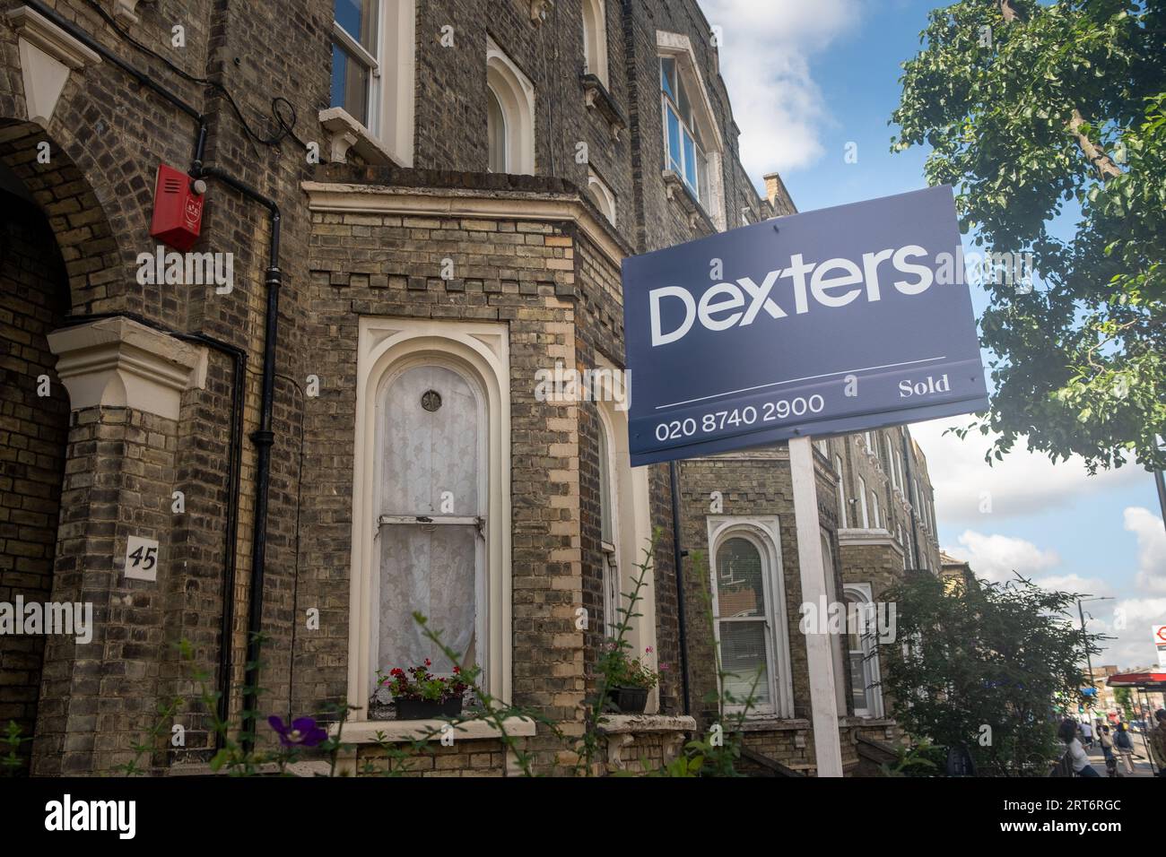 LONDON AUGUST 15, 2023 Dexters estate agent for sale sign on street