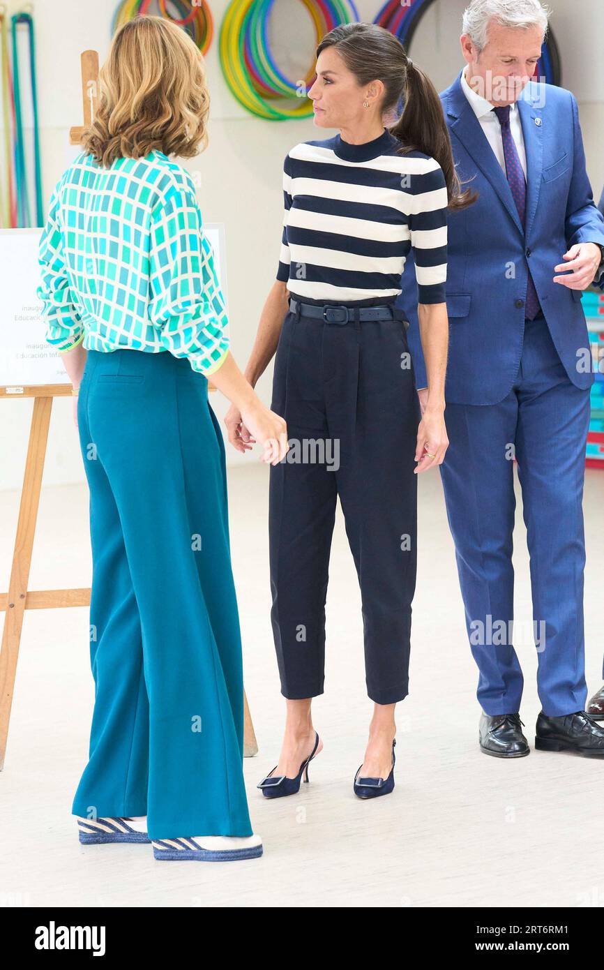 Queen Letizia of Spain attends the Opening of the School Year 2023/2024 at  CEIP do Camino Ingles on September 11, 2023 in Sigueiro/Orosos, Spain Stock  Photo - Alamy