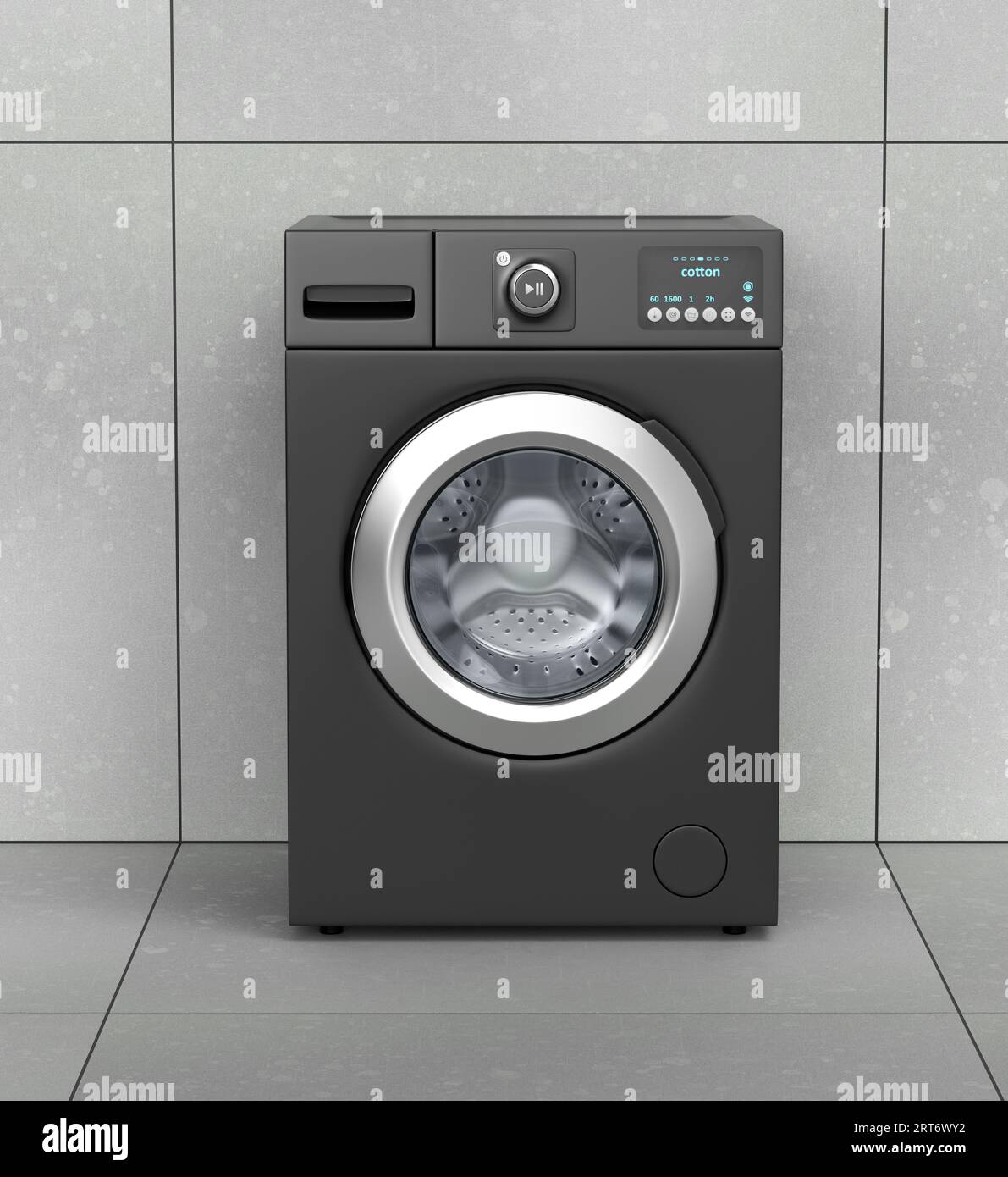 Black washing machine in empty laundry room Stock Photo Alamy