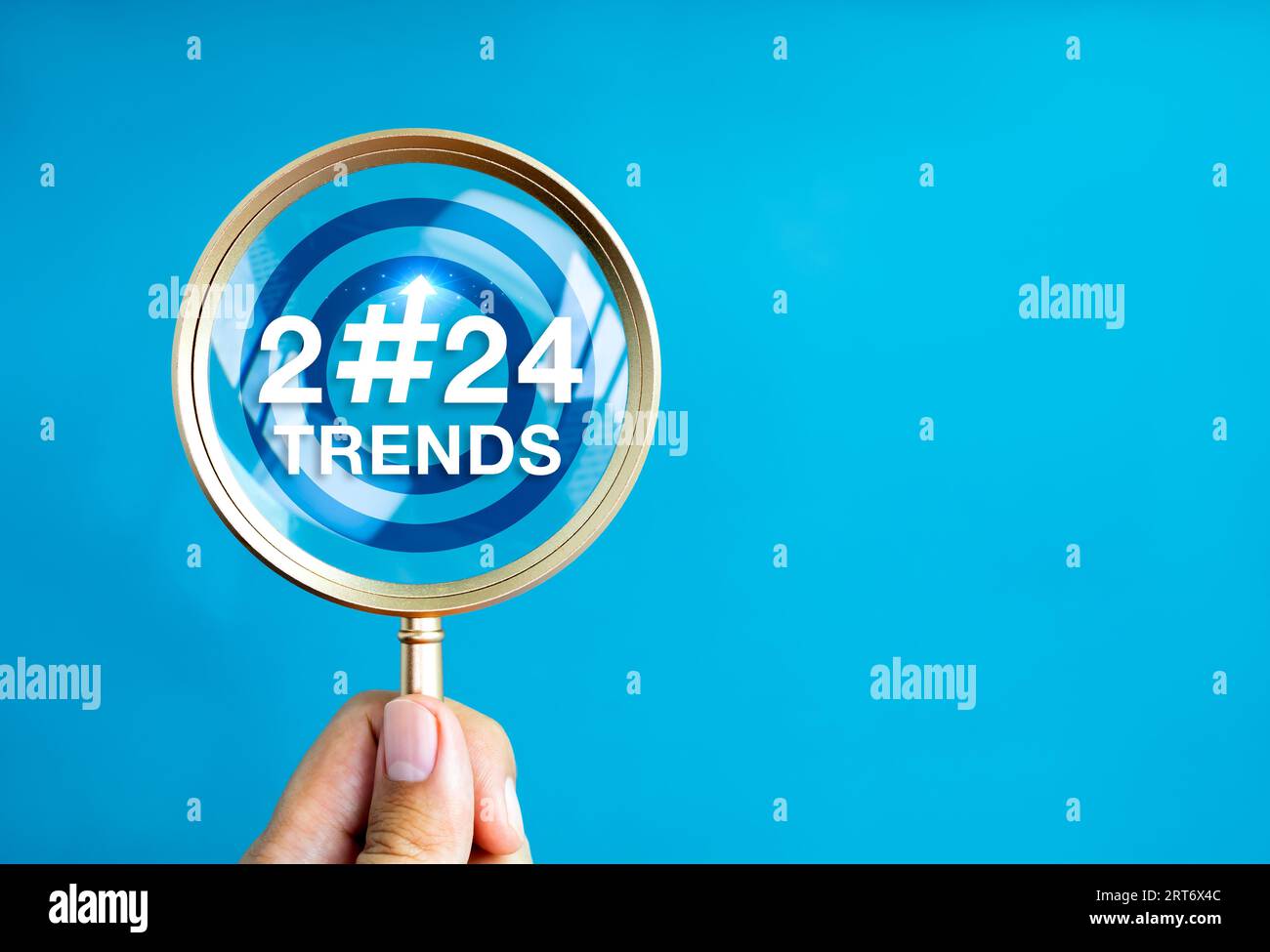 2025 Trend concept. 2025 year number with hashtag symbol in magnifying