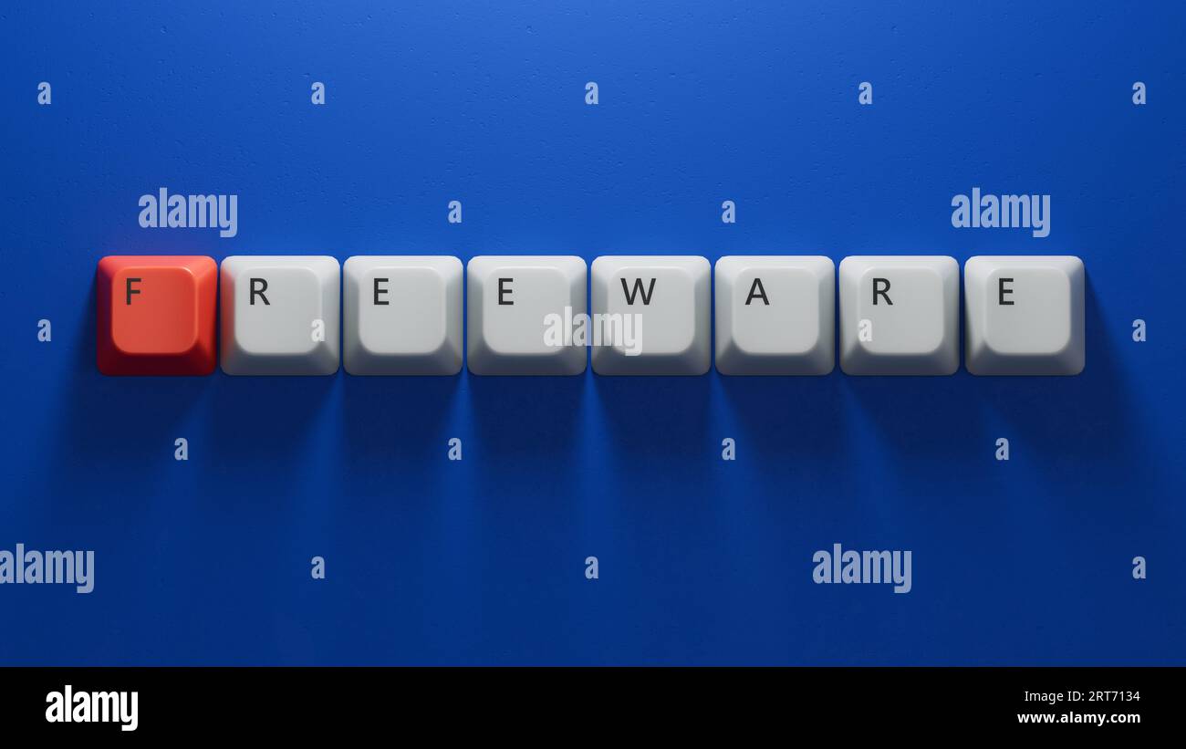 freeware.Computer keyboard keys spelling.Flat lay view from above on ...