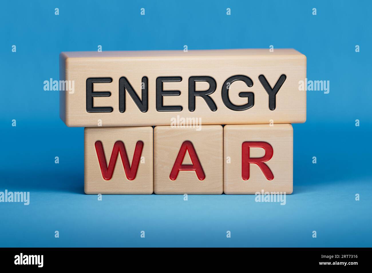 Energy war symbol. Concept words Energy war on beautiful wooden stick.  Business and Energy war concept. Copy space.3D rendering on blue background. W Stock Photo