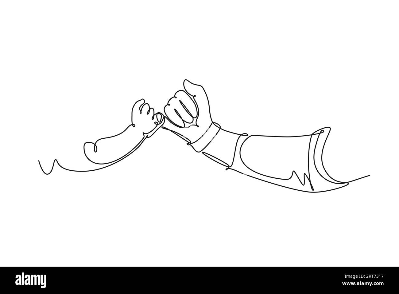 Single continuous line drawing gesture of father giving hand to his child. Parenting motherhood loving care. Happy and lovely family parental. Dynamic Stock Photo