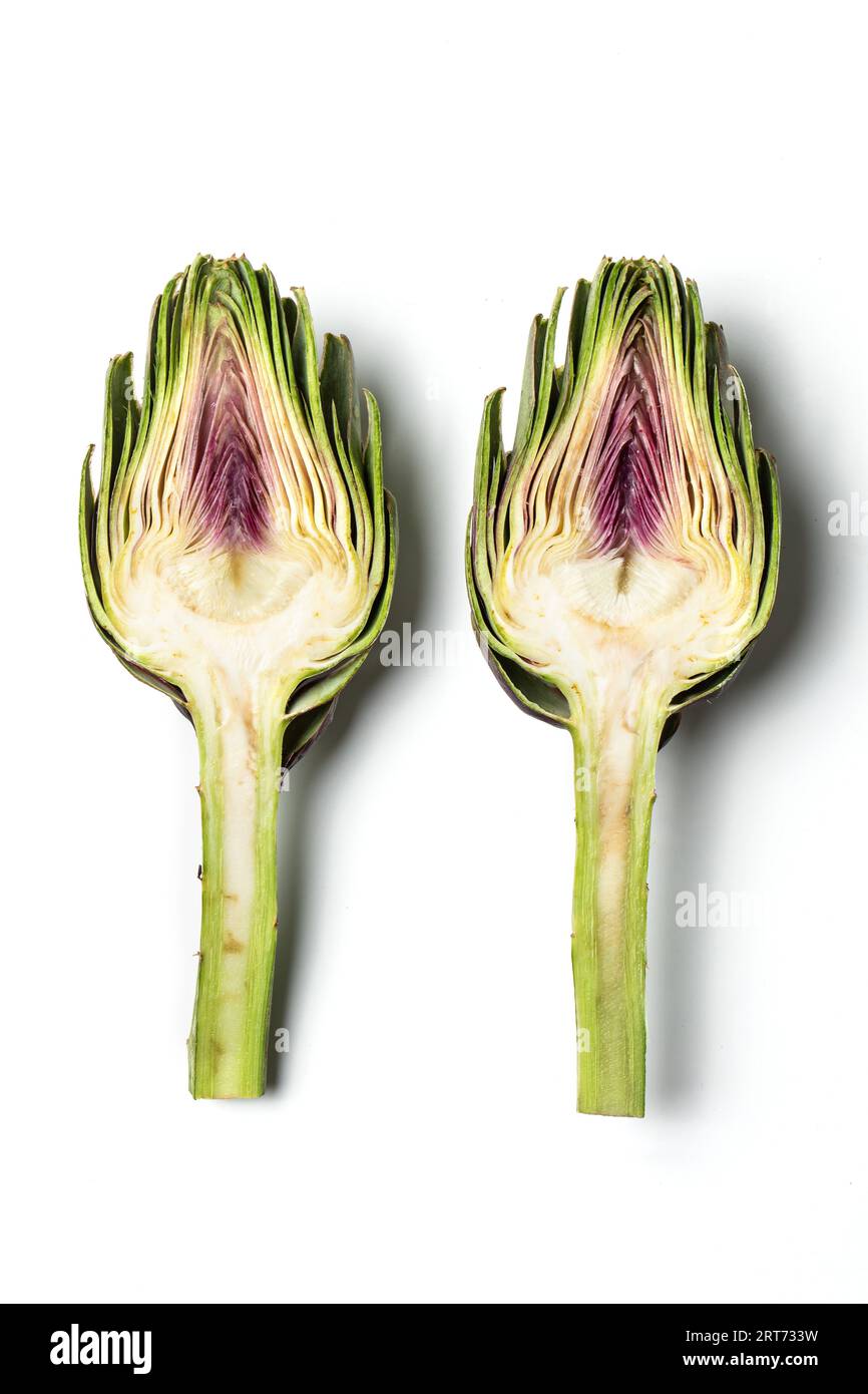 Green Artichokes Cut Open, Edible Flowers, Italian Vegetable "Carciofo