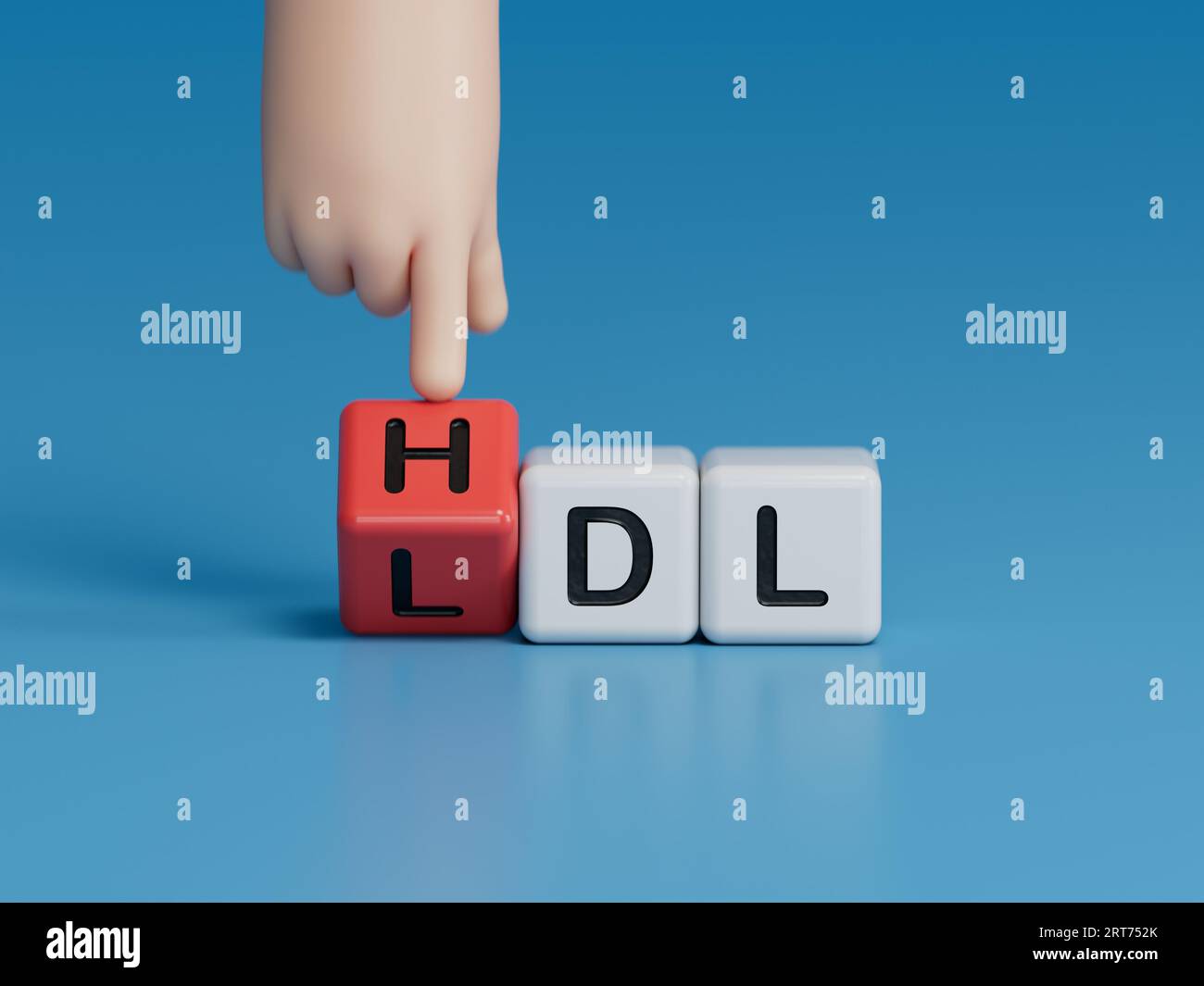 Hand flipping wooden cube block from change LDL to HDL for High is high density lipoprotein and LDL is low density lipoprotein concept.3D rendering on Stock Photo