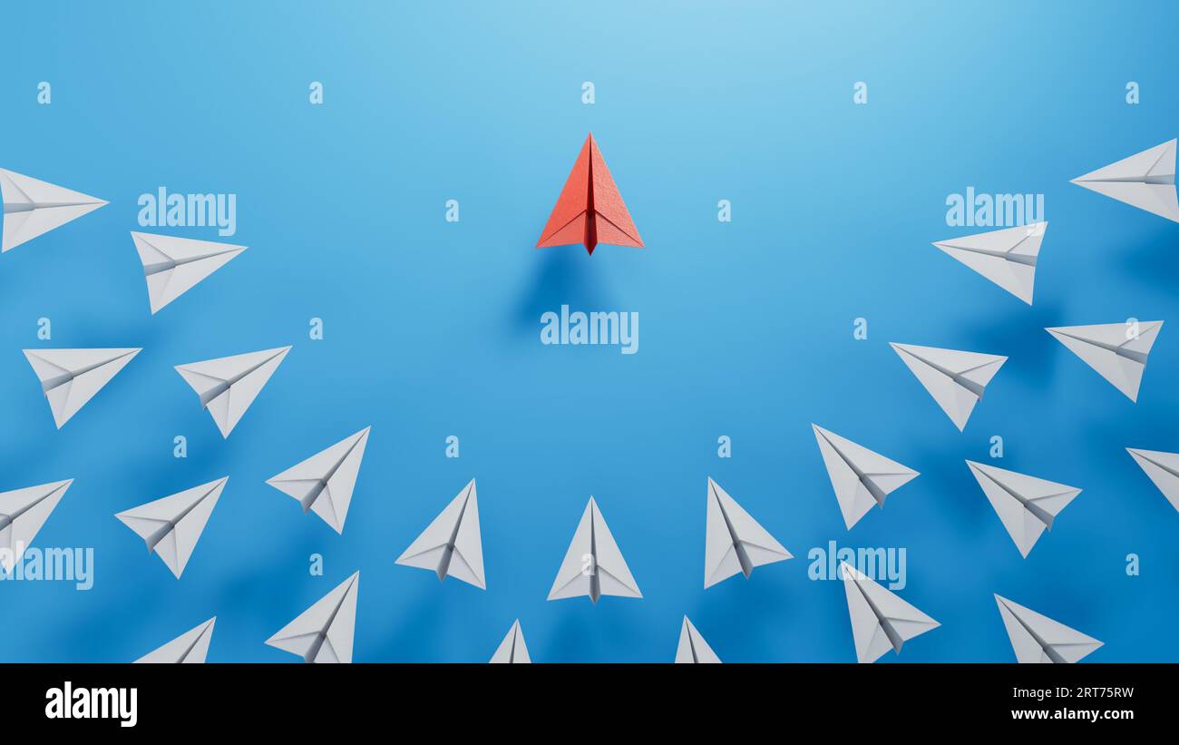 Different business concept.Red paper plane changing direction from ...
