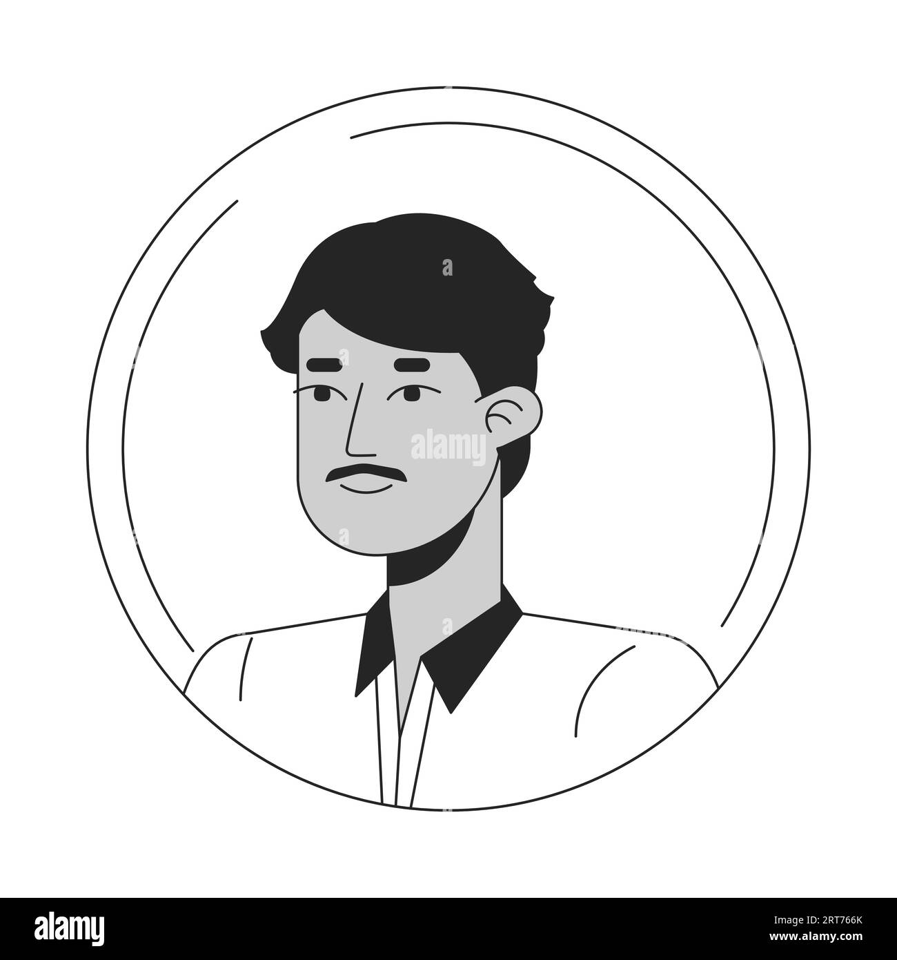 Handsome indian man with mustache black white cartoon avatar icon Stock