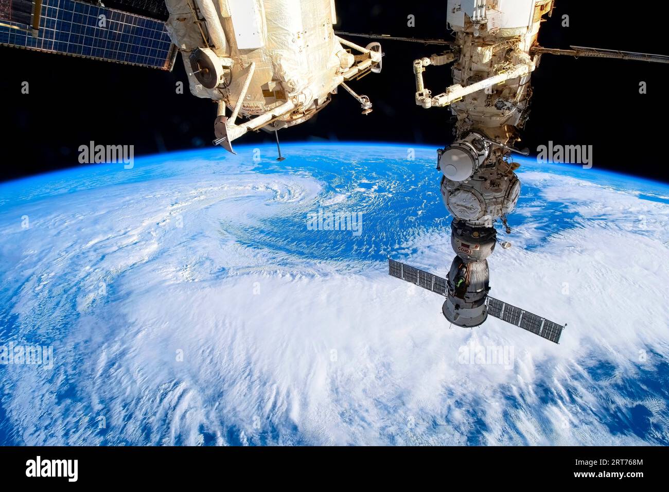Part of the ISS and Planet Earth. Digital enhancement of an image by ...