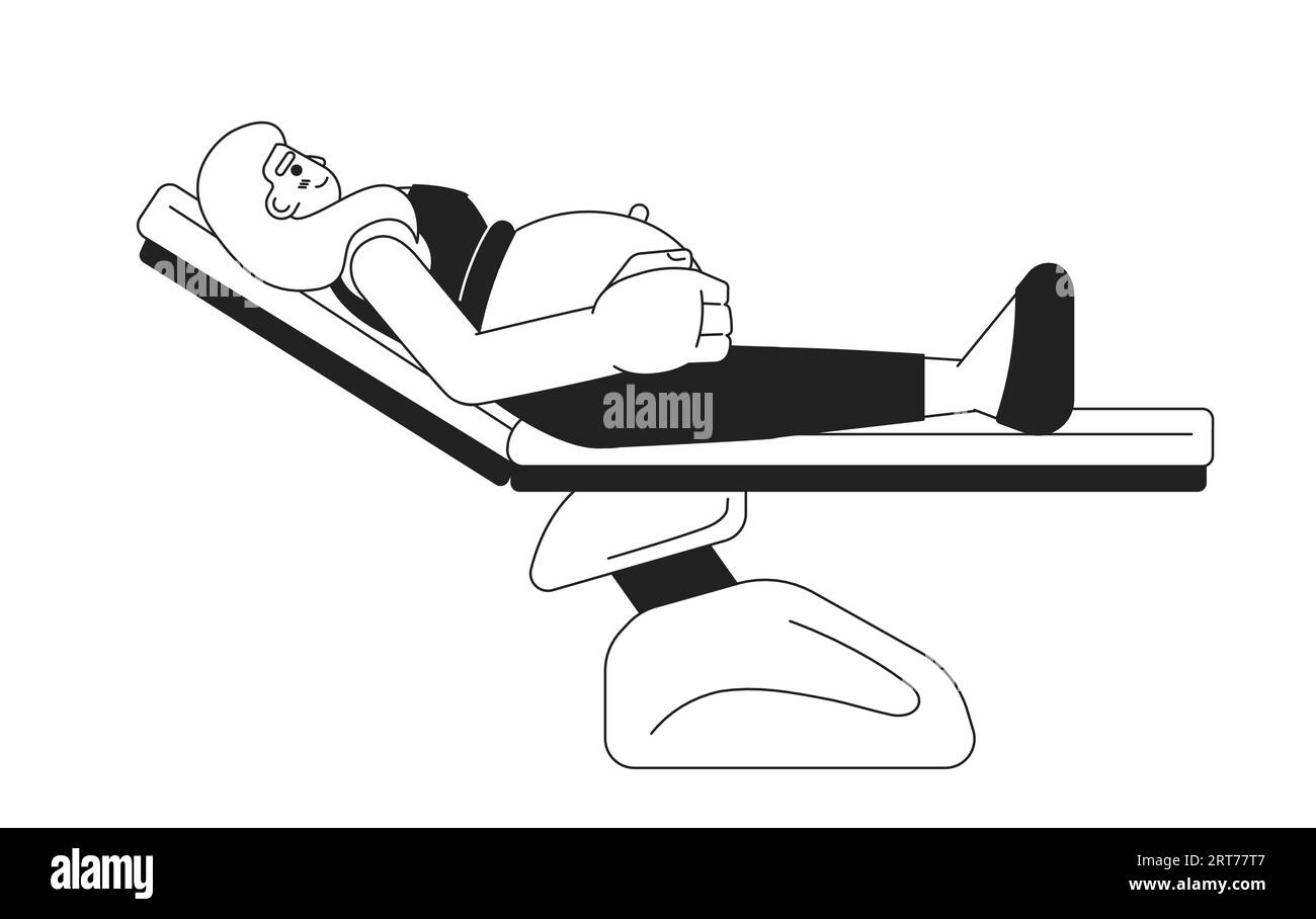 Pregnant woman lying on bed monochromatic flat vector character Stock