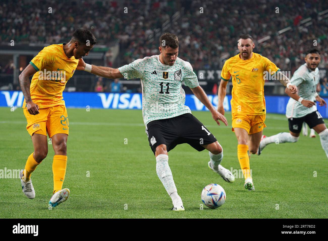 Arlington, Texas, United States: Santiago Gimenez (MX) in action during the international soccer game between Mexico and Australia played at AT&T Stadium on Saturday September 9, 2023.  (Photo by Javier Vicencio / Eyepix Group/Sipa USA) Stock Photo