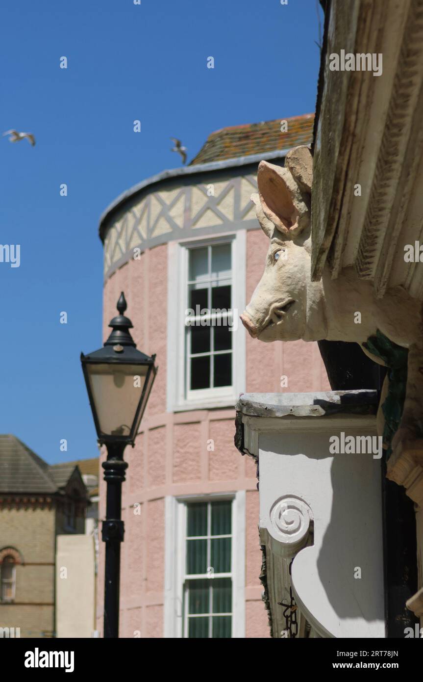 Former Pork Butchers Pig head. An oldfashioned sign for a butchers