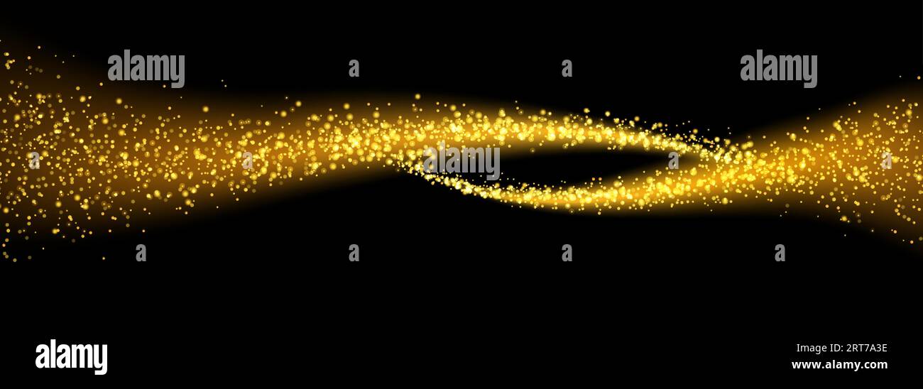 Gold glittering wave on black background. Sparkling particles. Vector ...