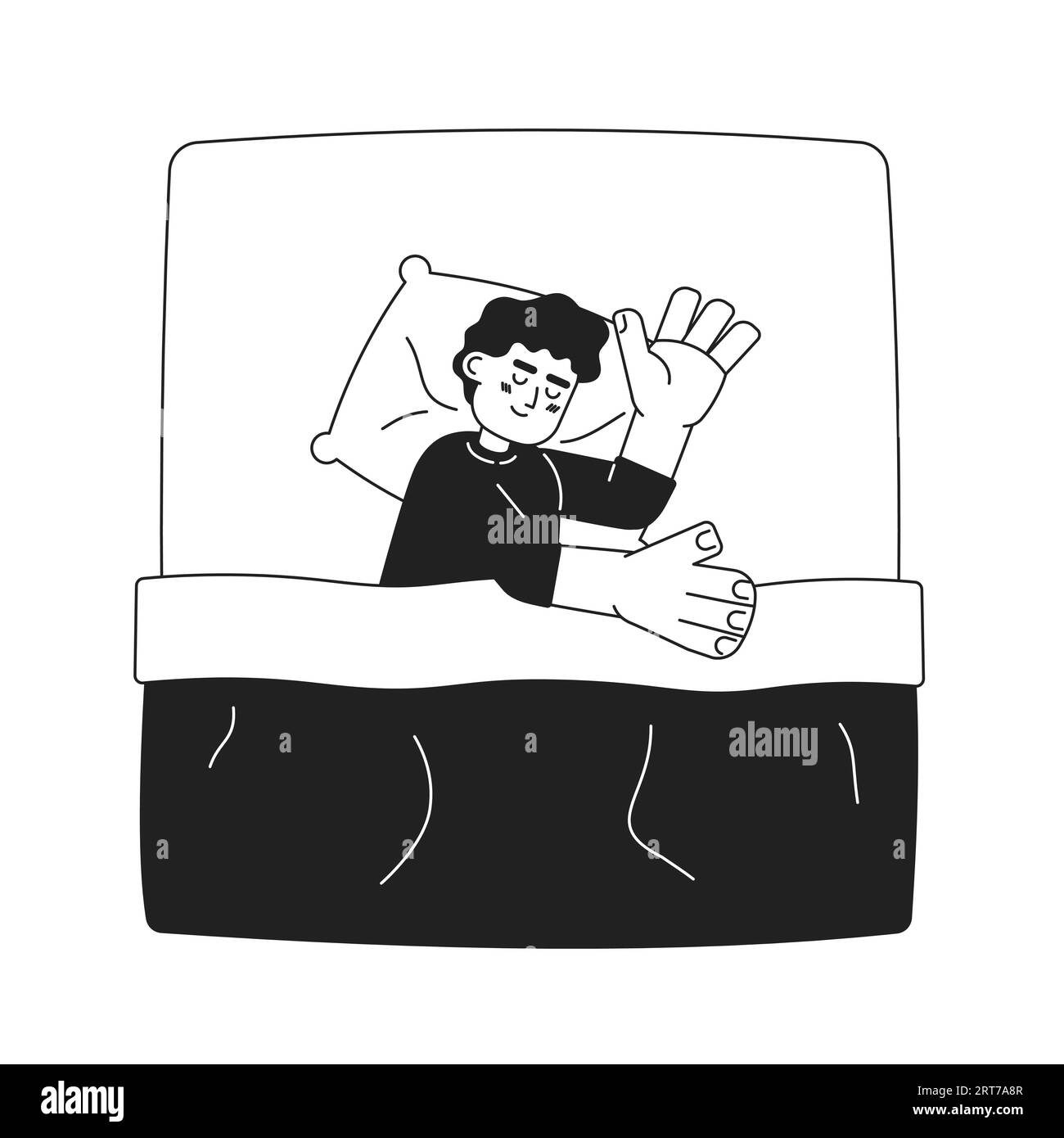 Cute child sleeping in bed monochromatic flat vector character Stock
