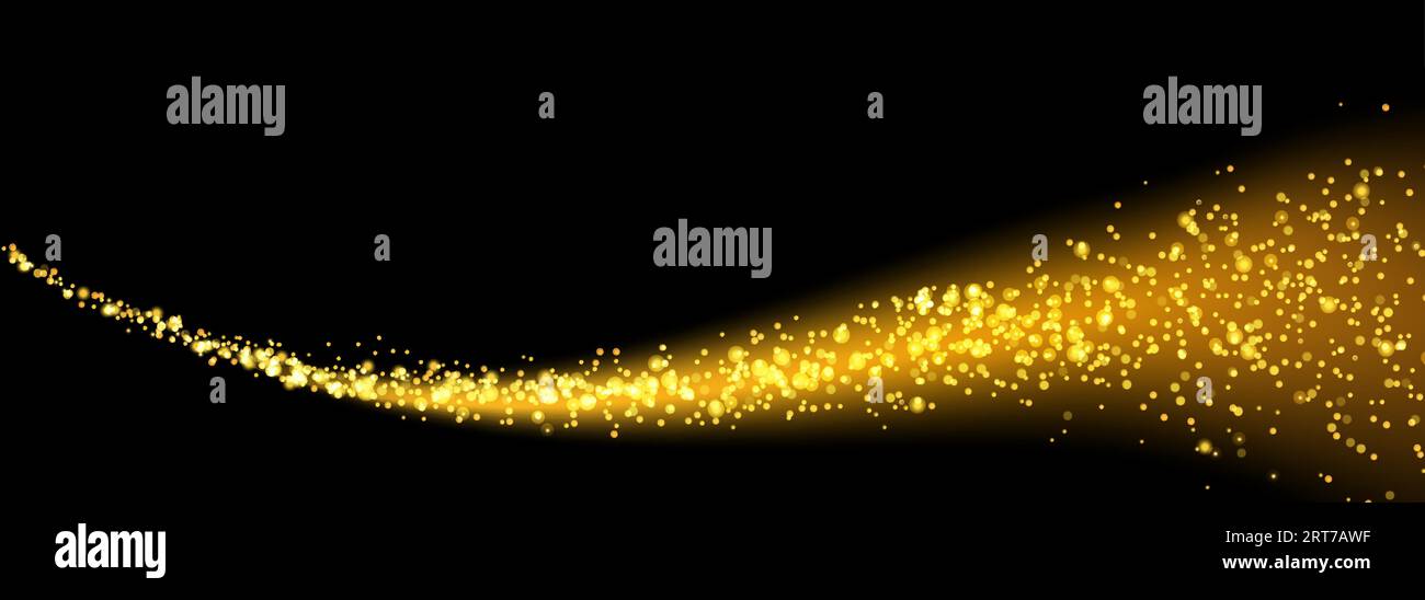 Gold glittering wave on black background. Sparkling particles. Vector ...