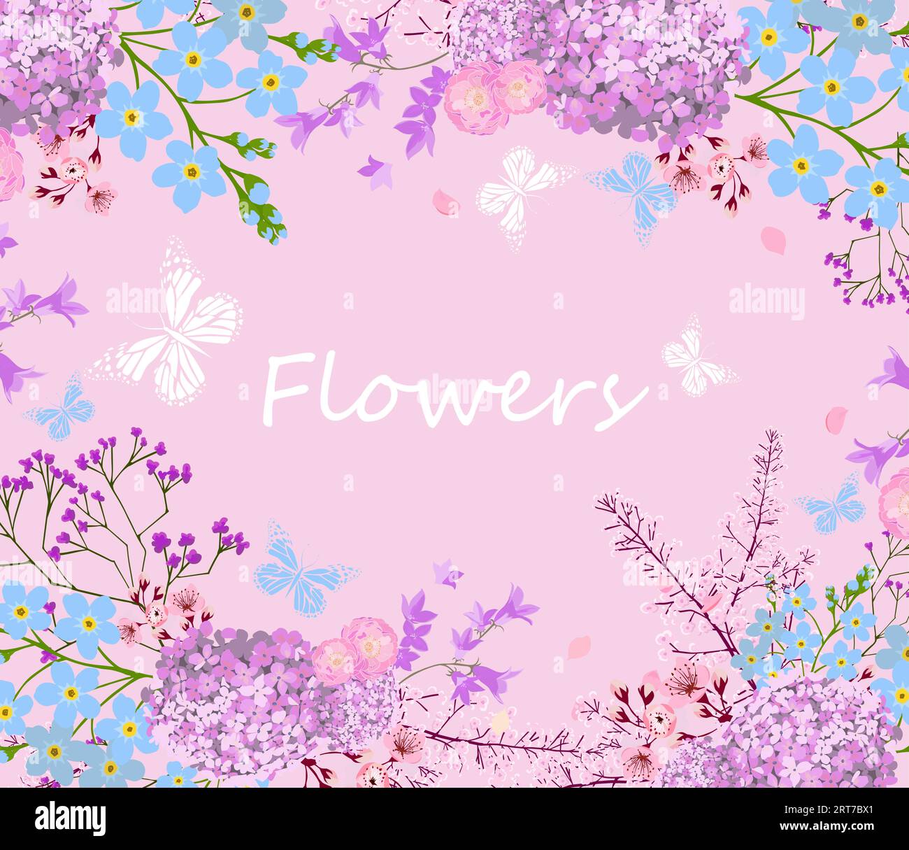 Pink card with flowers. Vector illustration Stock Vector Image & Art ...
