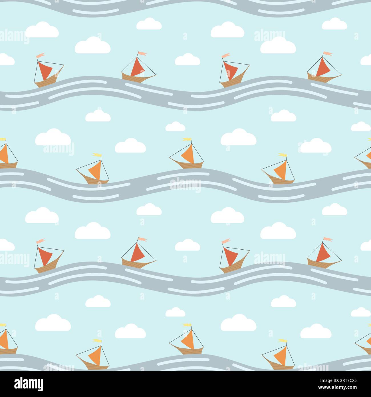 Vector seamless pattern. Boats on the waves Stock Vector Image & Art ...