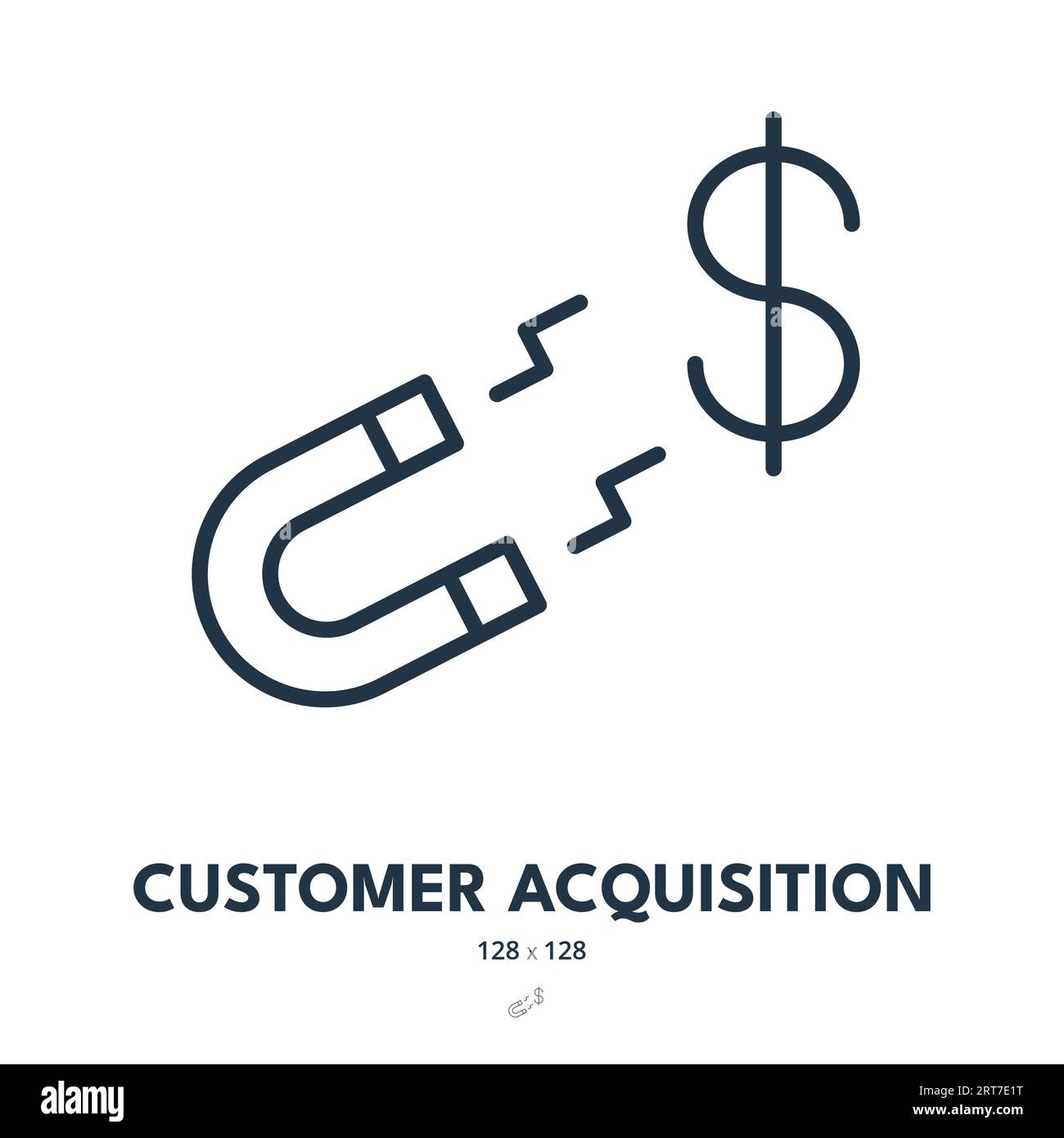 Customer Acquisition Icon. Magnet, Client, Target. Editable Stroke. Simple Vector Icon Stock Vector