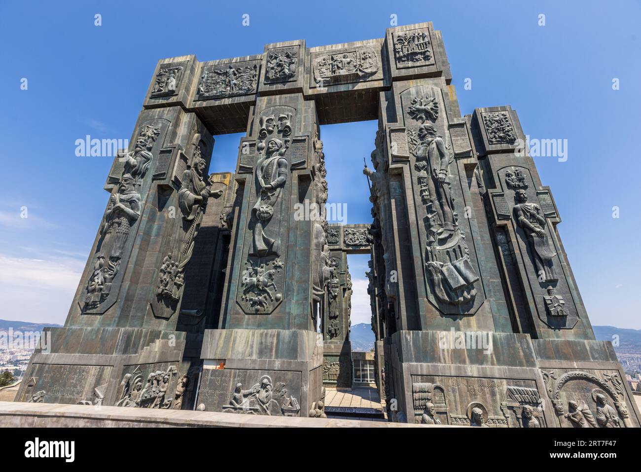 The Chronicle of Georgia is a monument visible from afar on Mount Kenisi near Tbilisi, the capital of Georgia. It was created in 1985 by the sculptor Zurab Tsereteli Stock Photo