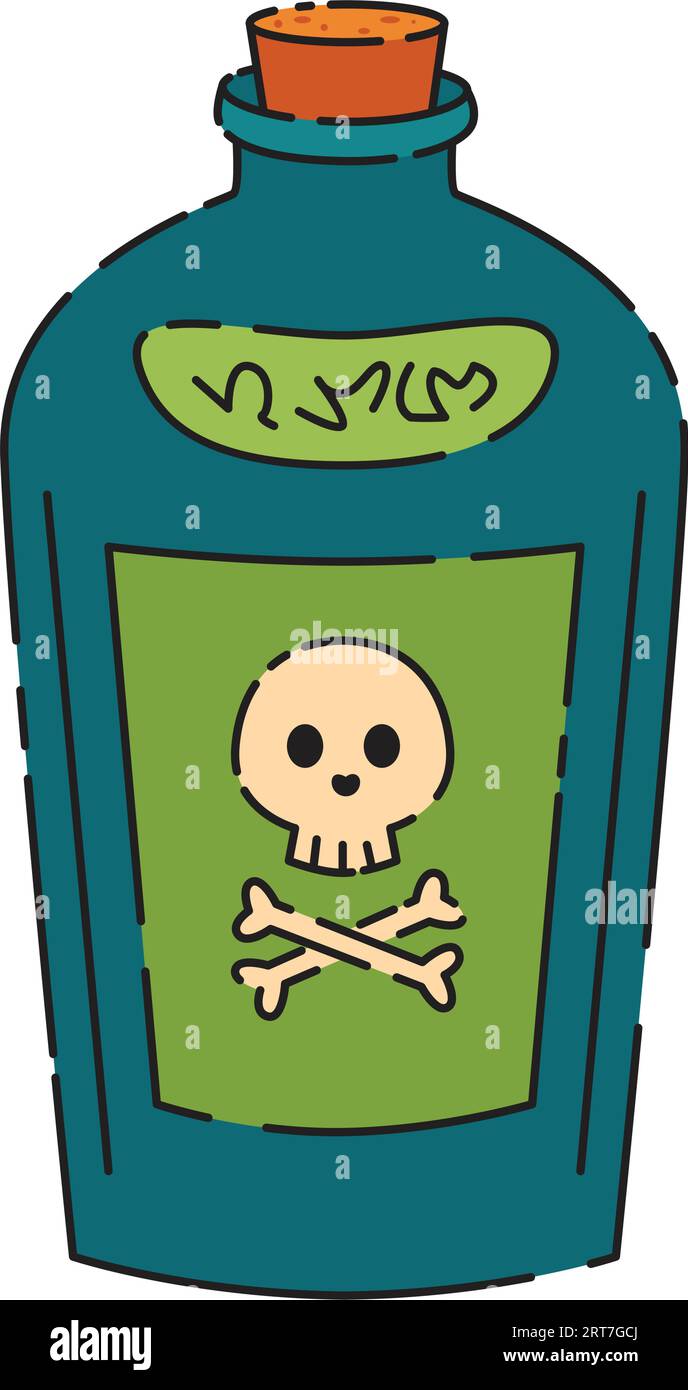Poison bottle, label with bones and skull and cork Stock Vector