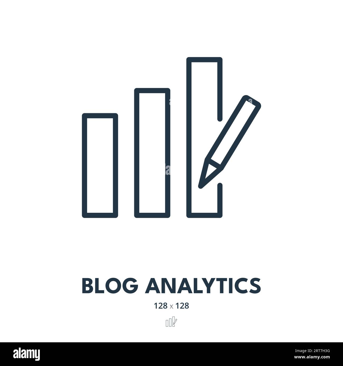 Blog Analytics Icon. Copywriting, Blogging, Statistics. Editable Stroke. Simple Vector Icon Stock Vector