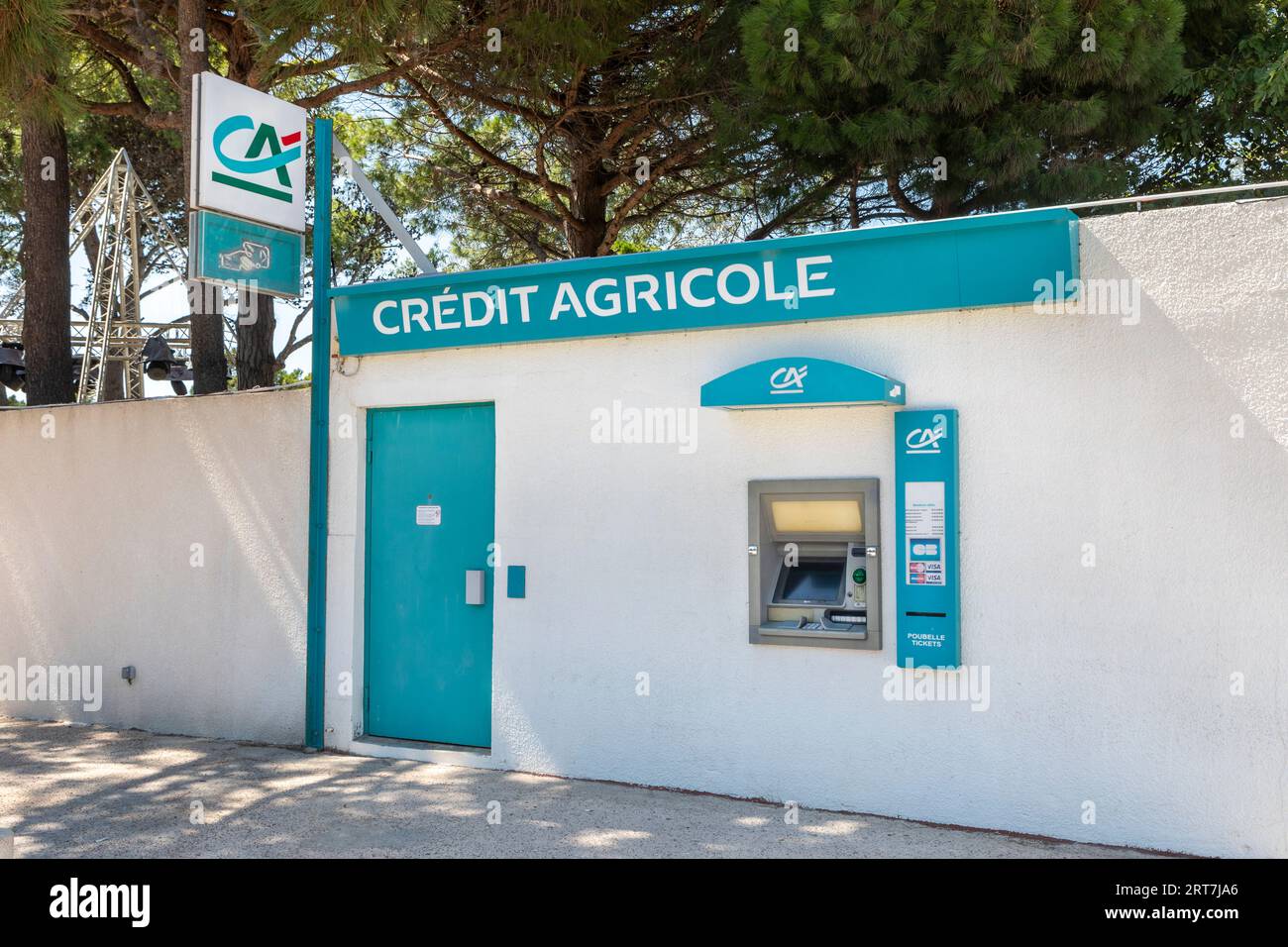 A Credit Agricole cash dispenser in Le Barcares, South of France Stock Photo