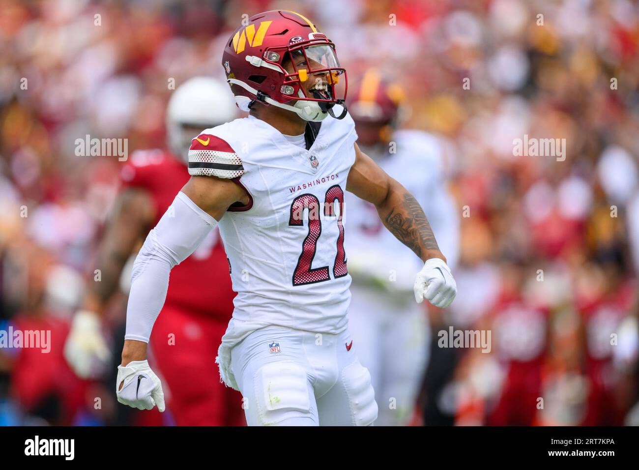 September 10th 2023: Washington Commanders safety Darrick Forrest (22)  reacts during the NFL game between the Arizona Cardinals and the Washington  Commanders in Landover, MD. Reggie Hildred/CSM/Sipa USA (Credit Image: ©  Reggie