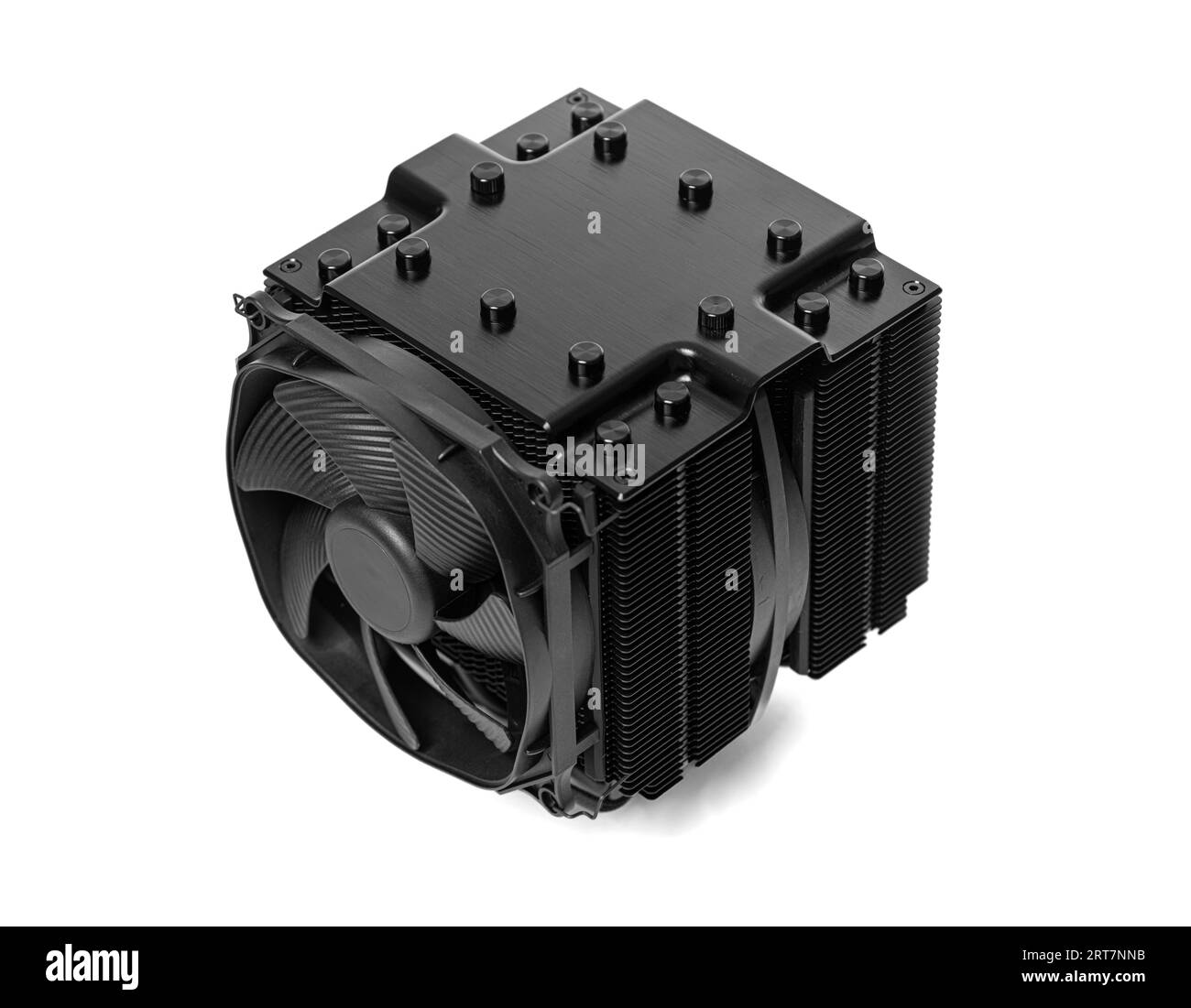 Black air cooler cooling PC processor on a white background Stock Photo ...
